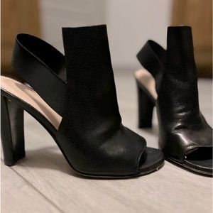 Stuart Weitzman Black Leather Open-Toed Mule Heels
